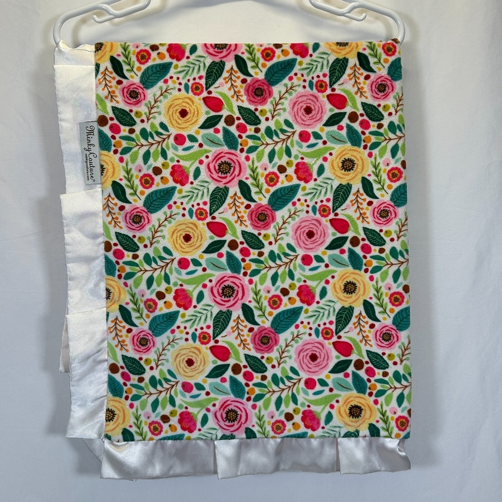 Minky Couture Baby Blanket Infant 38x32 Satin Ruffle Flowers Pink Posh Gift Boho